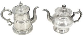 (2) Antique Pewter Vessels, Tea Pot & Coffee Pot
