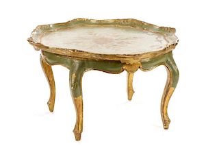 Neoclassical Style Green & Gold Coffee Table