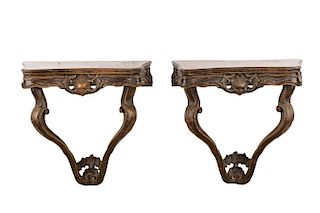 Pair, Carved Neoclassical Style Console Tables