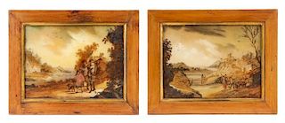 Collection of 2 Dutch Verre Églomisé Paintings