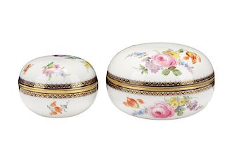 Two Meissen Floral Porcelain Dresser Boxes
