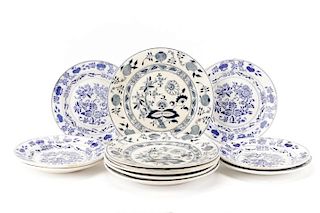 Group of 12 Blue Onion and Vine Dinnerware Pieces