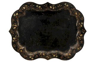 English Polychromed & Gilt Scalloped Floral Tray