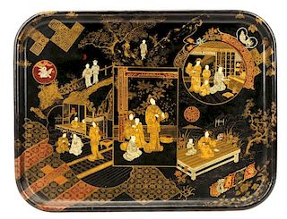 English Lacquered Chinoiserie Papier Mache Tray