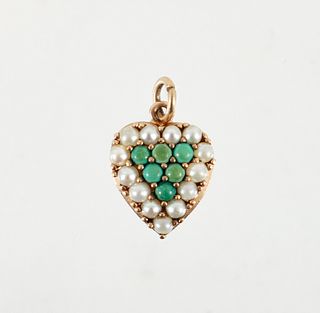 14K Turquoise Pearl Heart Pendant