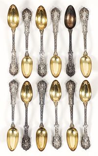 Set of 12 Parcel-Gilt Gorham Coligni Spoons Sterling