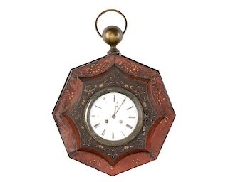 French Polychromed Tole Wall Hanging Clock