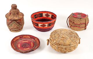 Group of Five Coiled Woven Baskets 
