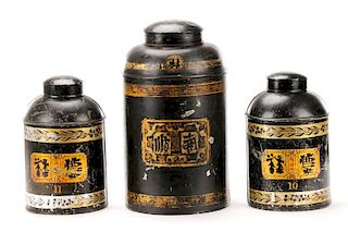Group of Three English Tole Tea Canisters