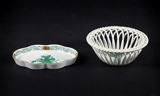 Herend Chinese Bouquet Basket and Vide Poche 