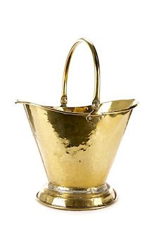 English Hammered Brass Coal Scuttle w/ Handle