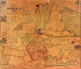 Suffolk County Long Island Smith Chace Wall Map 1858