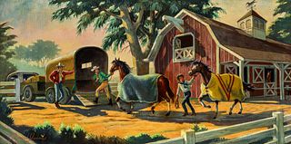 Raymond Jacobs oil illustration Off to the Horse Races