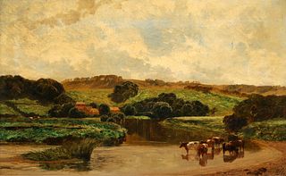 James Peel Oil on Canvas Pastoral European Landscape 