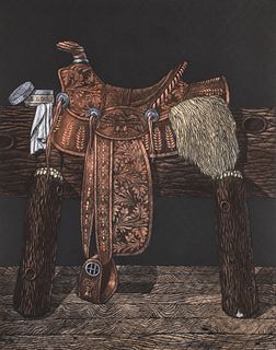 Byron Bratt color mezzotint The Teasing Stallion