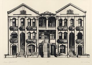 Richard Haas 1972 drypoint etching Lucas Apartments