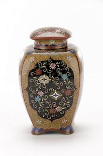 Fine Cloisonne Lidded Jar with Birds & Butterflies