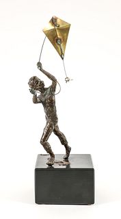 Curtis Jere Bronze Sculpture Boy Flying Kite 1970