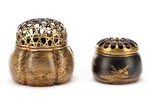 Group of 2 Japanese Lidded Lacquer Censers