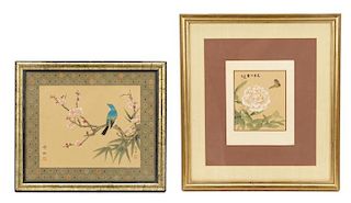 2 Japanese School Silk Flora and Fauna Paintings