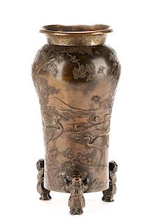 Japanese Meiji Bronze Vase with Figural Feet