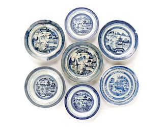 Seven 19th/20th C. Chinese "Blue Willow" Plates