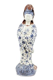 Chinese Blue & White Porcelain Figure of Quanyin