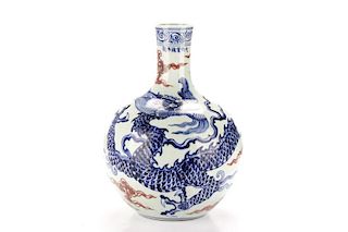 Chinese Red, Blue, & White Porcelain Dragon Vase