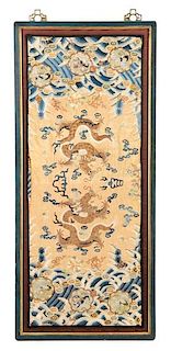 Chinese Silk Embroidery Panel of Imperial Dragons