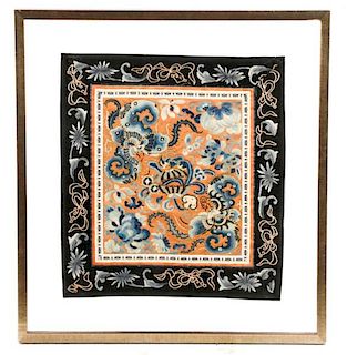 Chinese Silk Embroidery Textile Panel, Framed