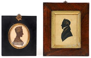Two 19th Century Painted Silhouettes with Gold Accents