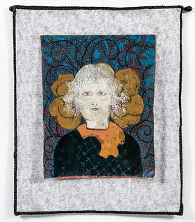 Late 20th century Folk Art Portrait of a Girl with Tapestry