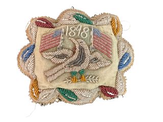 Antique American Flag and Eagle Beaded Pillow Cushion 1898