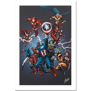 Stan Lee Signed, Marvel Comics AP Limited Edition Canvas "Official Handbook: Avengers 2005" with Certificate of Authenticity.