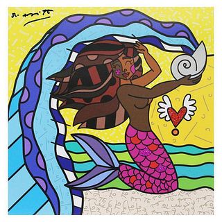 Britto, "Aquarius Black" Hand Signed Limited Edition Giclee on Canvas; Authenticated.