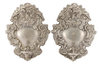 Pair of French Rococo Style Pewter Wall Sconces