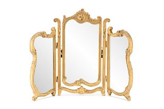 French Giltwood Tri-Fold Vanity Mirror