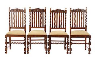 Set of 4 English Oak Barley Twist Dining Chairs