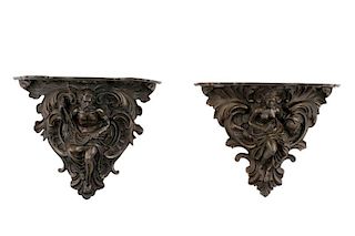 Pair, Figural Allegorical Patinated Wall Brackets