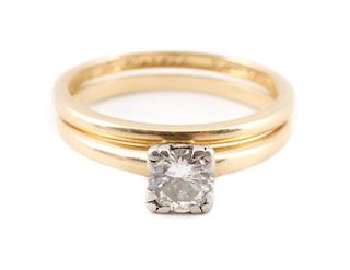 14k Gold & Diamond Engagement Ring & Band Set