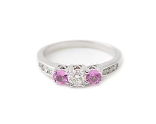14k White Gold, Pink Sapphire, & Diamond Ring