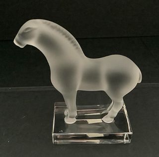 LALIQUE SIGNED FROSTED CRYSTAL HORSE
