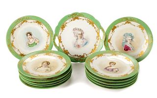 Set of Portrait Luncheon Plates & Tray, Signed