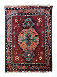 Vintage Afghan Kazak Rug 5’4” x 7'1" (1.63 x 2.16 M)