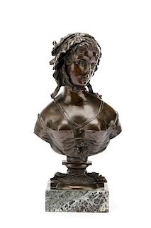 French School, "Maiden with Bonnet", Bronze