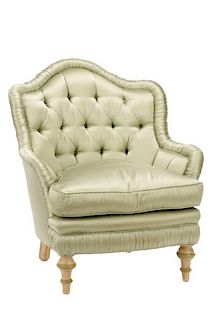 French Green Tufted Silk Barrel Chair