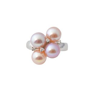 Ladies Birks 18k White Gold, Pearl, & Diamond Ring