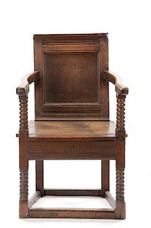 English Late Jacobean Joined Oak Arm Chair