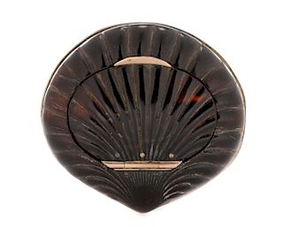 Carved Tortoiseshell Shell Form Snuff Box, 6k Gold