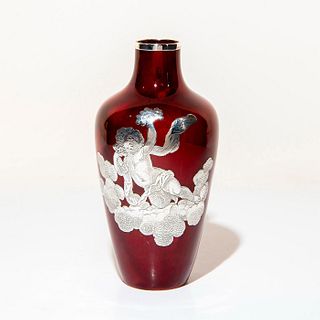Royal Doulton Flambe Vase with Silver Overlay